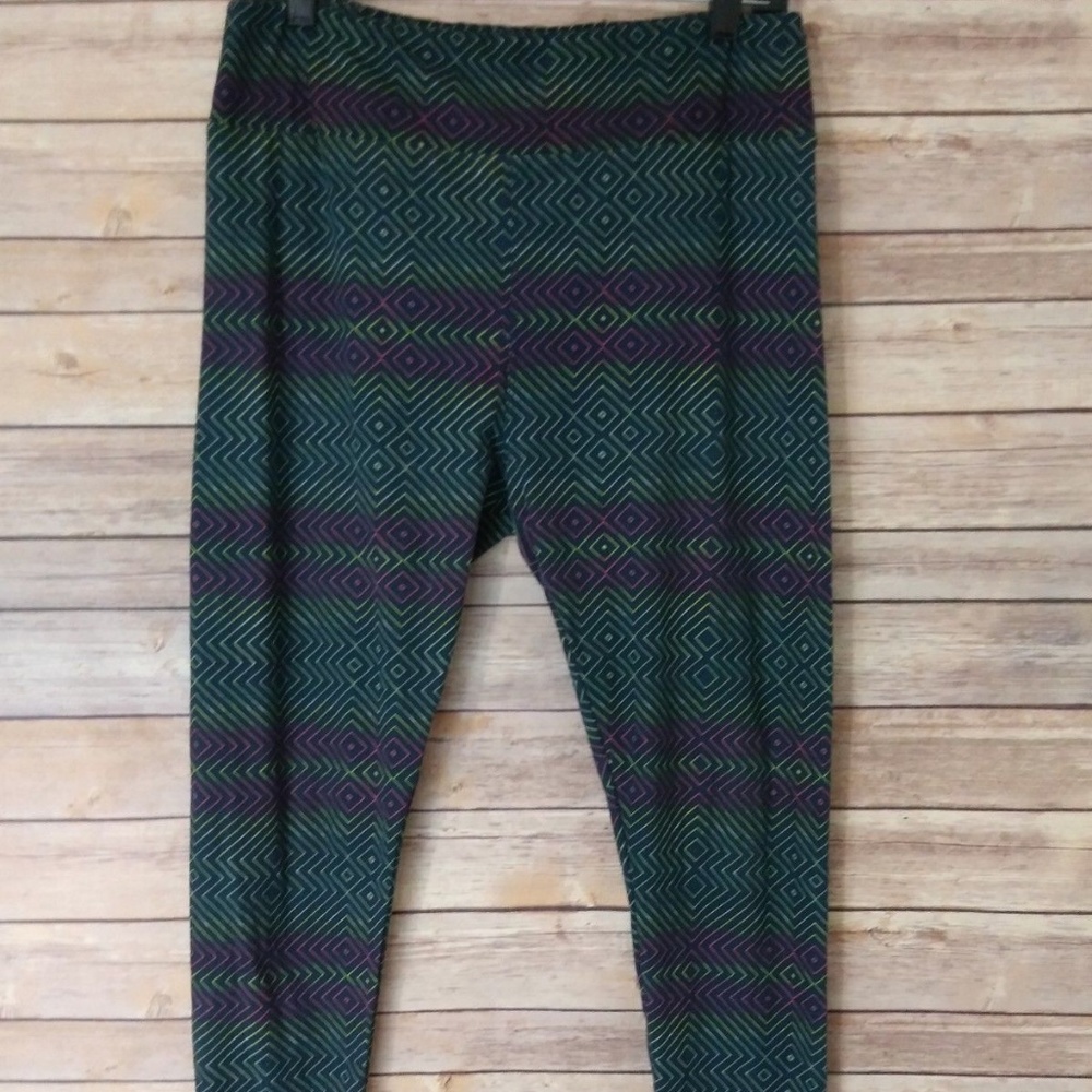 LuLaRoe Pink Yellow Green Print Leggings ~ Women's